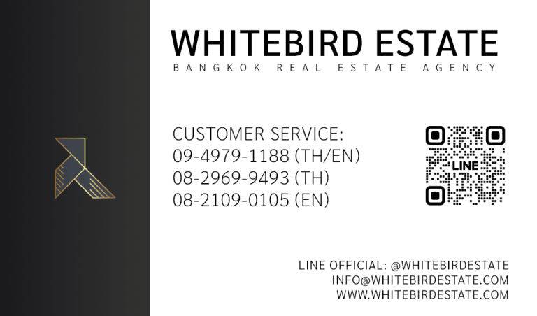Whitebird Estate real estate agency contact card, Bangkok